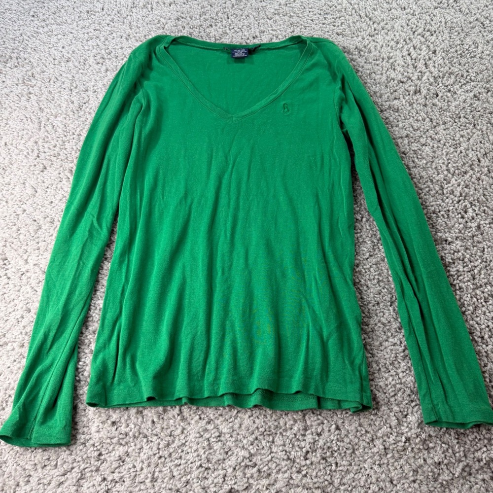 Ralph Lauren Sport Green Pima Cotton Lyocell V-Neck Long Sleeve Tee XL